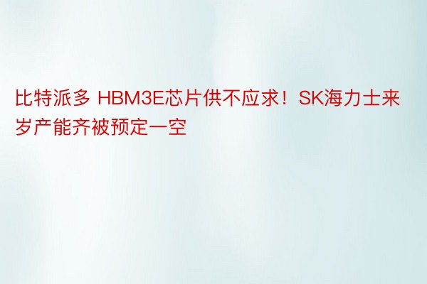 比特派多 HBM3E芯片供不应求！SK海力士来岁产能齐被预定一空